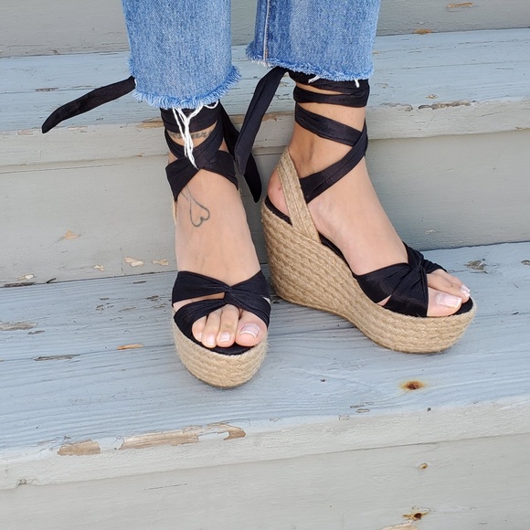 Shoes - Women's Lace Up Platform Wedge High Heel Sandals